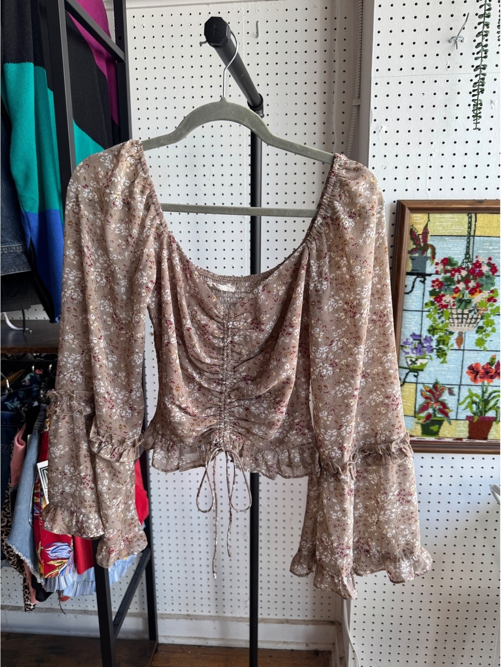 Altar'd State Taupe Multi Floral Long Sleeve Blouse